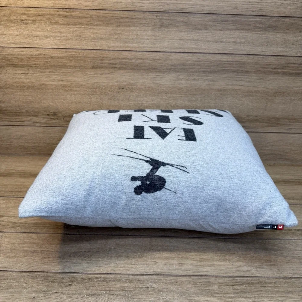 David Fussenegger Gray Soft Pillow Alpine Chalet Eat Sleep Ski Repeat Winter